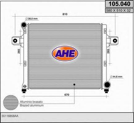 AHE 105040 Радіатор, охолодження двигуна