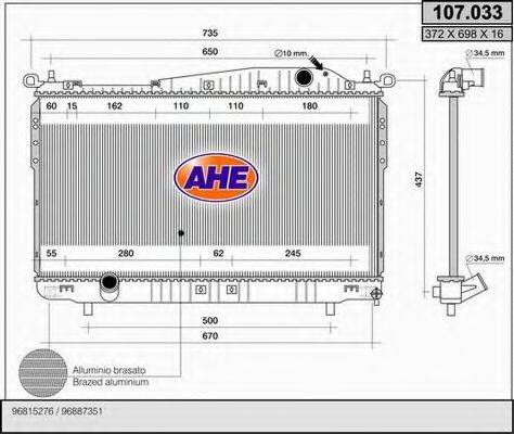 AHE 107033 Радіатор, охолодження двигуна