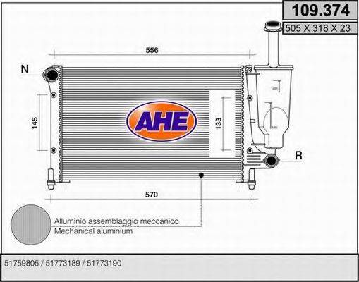 AHE 109374 Радіатор, охолодження двигуна