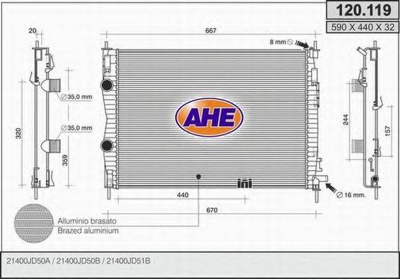 AHE 120119 Радіатор, охолодження двигуна