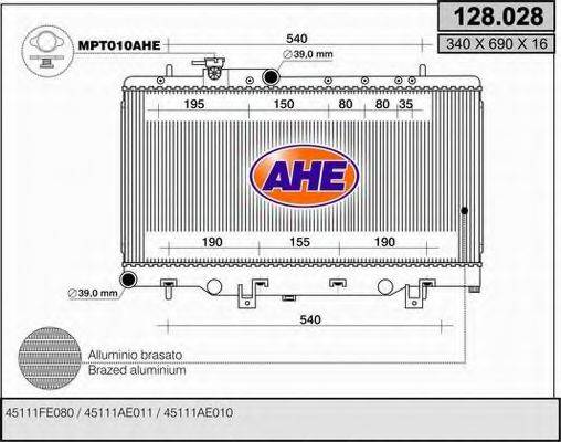 AHE 128028 Радіатор, охолодження двигуна