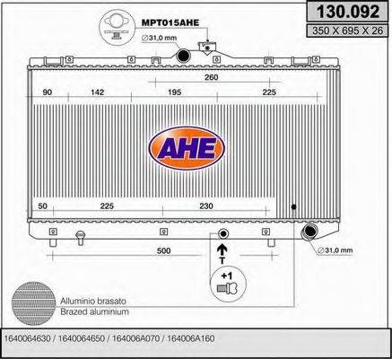 AHE 130092 Радіатор, охолодження двигуна