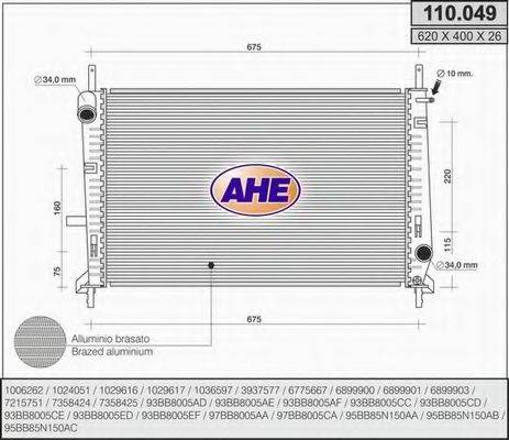 AHE 110049 Радіатор, охолодження двигуна