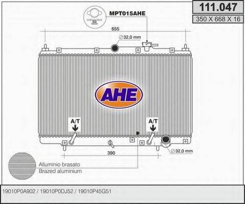 AHE 111047 Радіатор, охолодження двигуна