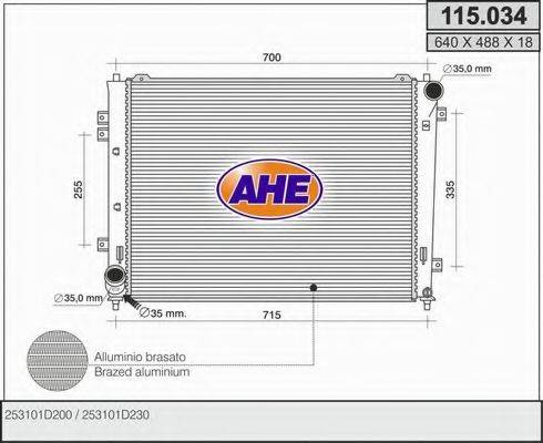 AHE 115034 Радіатор, охолодження двигуна