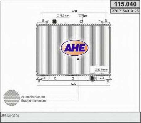 AHE 115040 Радіатор, охолодження двигуна