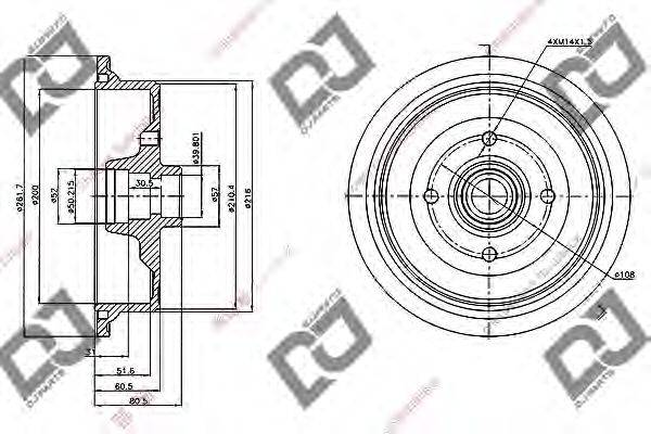 DJ PARTS BR1059 Гальмівний барабан