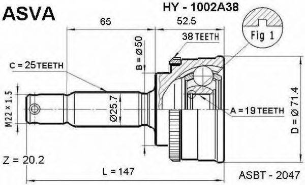 ASVA HY1002A38 Шарнірний комплект, приводний вал