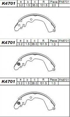 ASIMCO K4701 Комплект гальмівних колодок