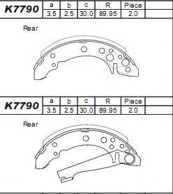 ASIMCO K7790 Комплект гальмівних колодок