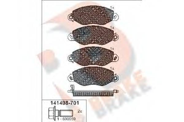 R BRAKE RB1498 Комплект гальмівних колодок, дискове гальмо