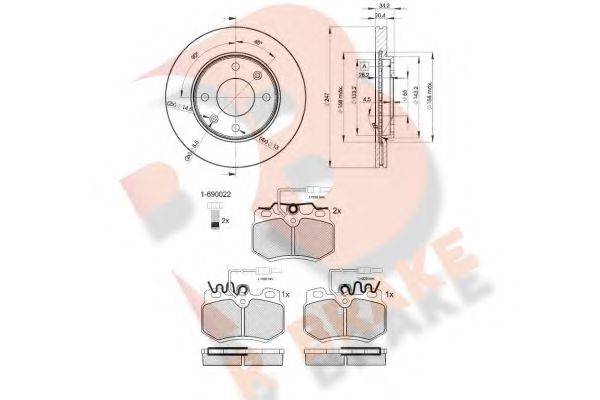 R BRAKE 3R05534694 Комплект гальм, дисковий гальмівний механізм