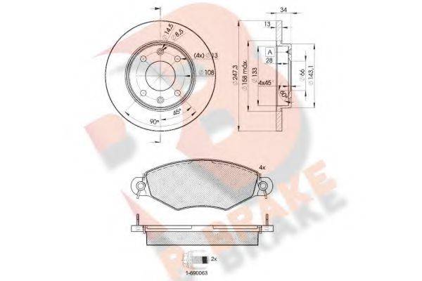 R BRAKE 3R12554298 Комплект гальм, дисковий гальмівний механізм