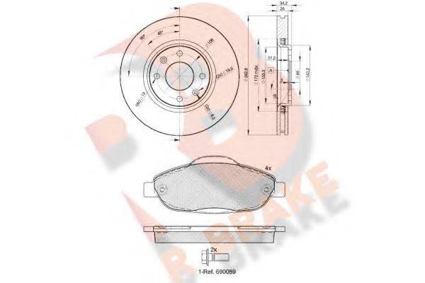 R BRAKE 3R18514752 Комплект гальм, дисковий гальмівний механізм