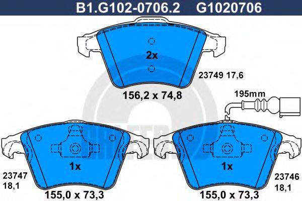 GALFER B1G10207062 Комплект гальмівних колодок, дискове гальмо