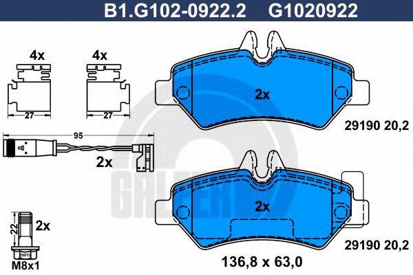 GALFER B1G10209222 Комплект гальмівних колодок, дискове гальмо