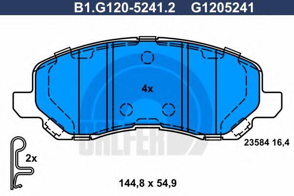 GALFER B1G12052412 Комплект гальмівних колодок, дискове гальмо