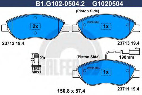 GALFER B1G10205042 Комплект гальмівних колодок, дискове гальмо