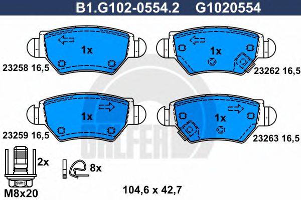 GALFER B1G10205542 Комплект гальмівних колодок, дискове гальмо