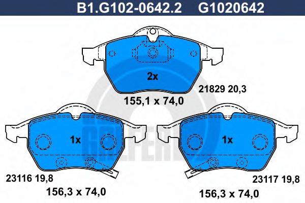 GALFER B1G10206422 Комплект гальмівних колодок, дискове гальмо