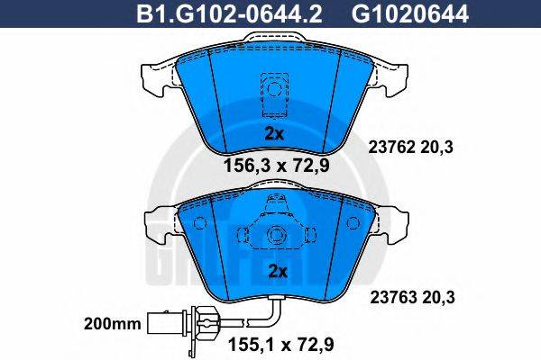 GALFER B1G10206442 Комплект гальмівних колодок, дискове гальмо