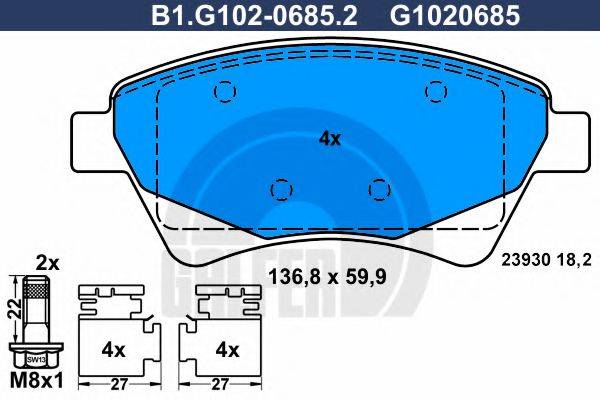 GALFER B1G10206852 Комплект гальмівних колодок, дискове гальмо