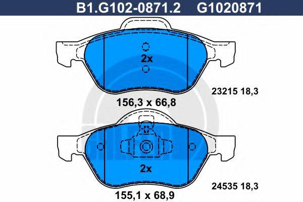 GALFER B1G10208712 Комплект гальмівних колодок, дискове гальмо