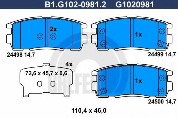 GALFER B1G10209812 Комплект гальмівних колодок, дискове гальмо