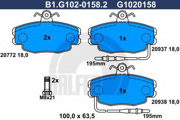 GALFER B1G10201582 Комплект гальмівних колодок, дискове гальмо