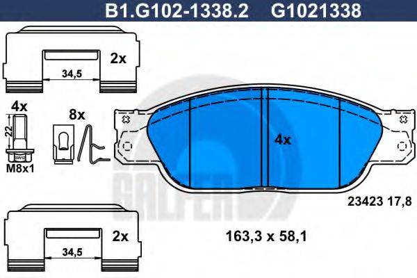 GALFER B1G10213382 Комплект гальмівних колодок, дискове гальмо