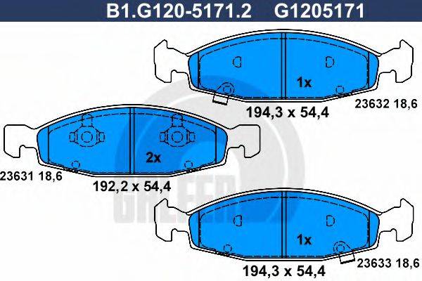 GALFER B1G12051712 Комплект гальмівних колодок, дискове гальмо