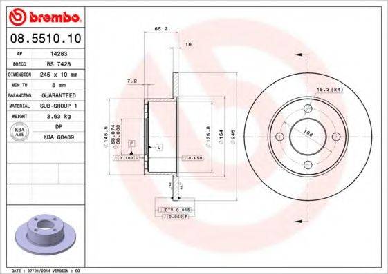 BREMBO 08551010 гальмівний диск