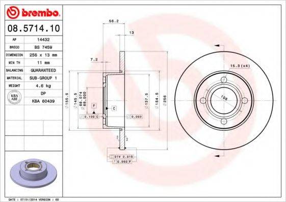 BREMBO 08571410 гальмівний диск