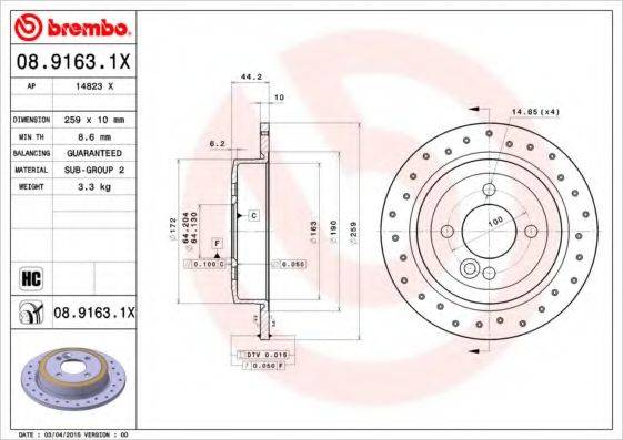 BREMBO 0891631X гальмівний диск