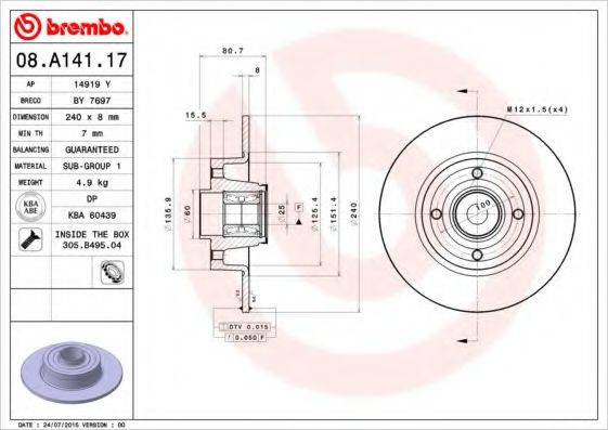 BREMBO 08A14117 гальмівний диск