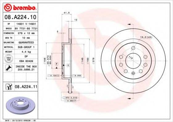 BREMBO 08A22410 гальмівний диск