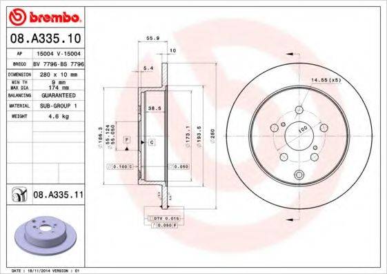 BREMBO 08A33511 гальмівний диск