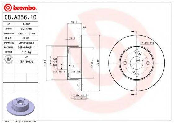 BREMBO 08A35610 гальмівний диск