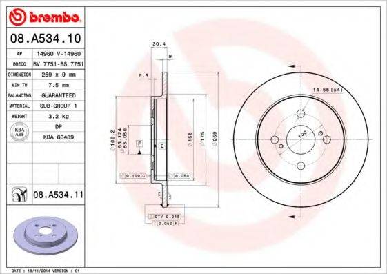 BREMBO 08A53410 гальмівний диск