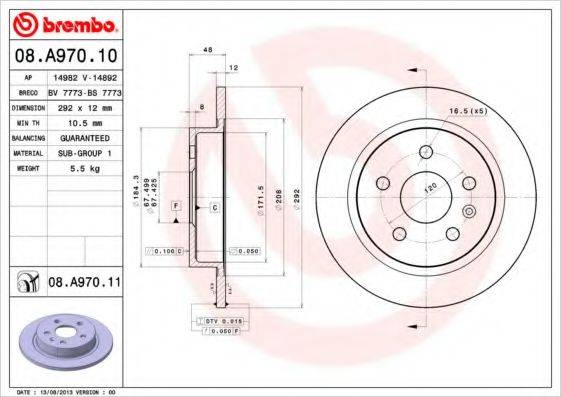 BREMBO 08A97010 гальмівний диск