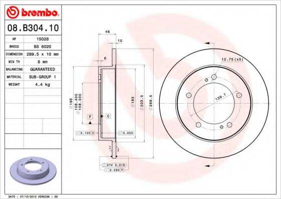 BREMBO 08B30410 гальмівний диск