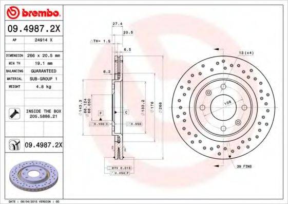 BREMBO 0949872X гальмівний диск