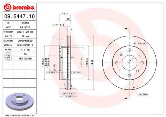 BREMBO 09544710 гальмівний диск