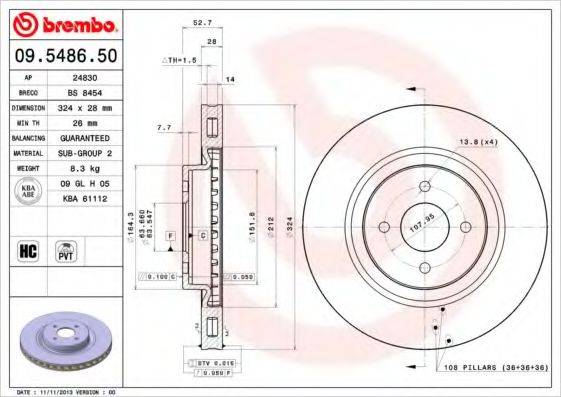 BREMBO 09548650 гальмівний диск