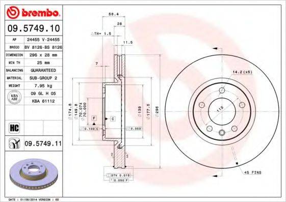 BREMBO 09574910 гальмівний диск