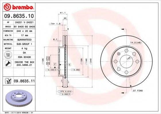 BREMBO 09863511 гальмівний диск