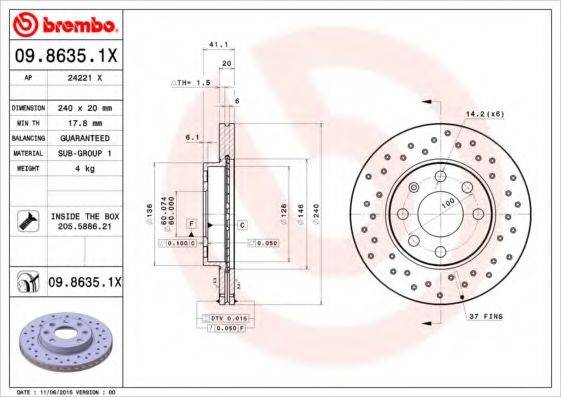 BREMBO 0986351X гальмівний диск