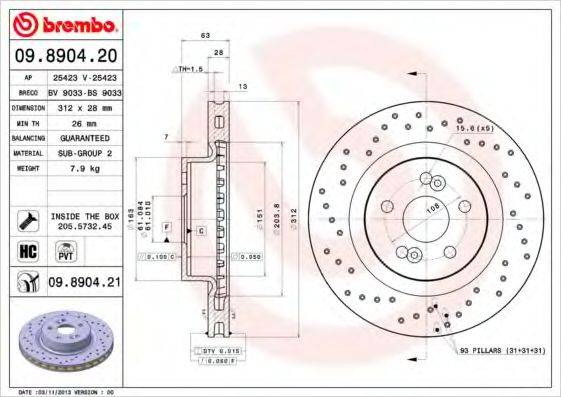 BREMBO 09890421 гальмівний диск