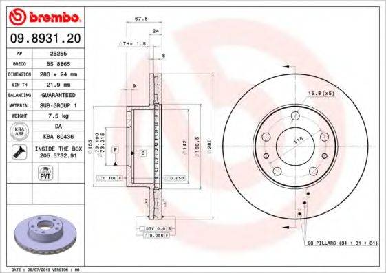 BREMBO 09893120 гальмівний диск