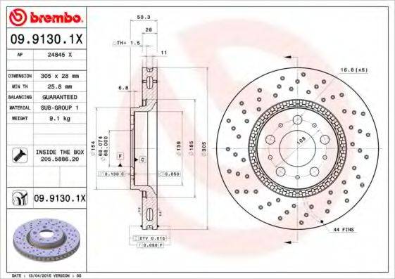 BREMBO 0991301X гальмівний диск